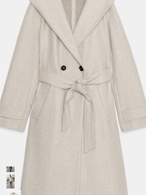 Zara Cream Belted Wool-Blend Long Coat